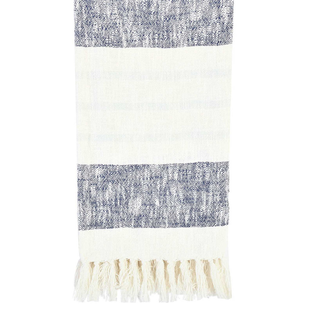 Blue Yarn Dyed Woven Chunk Striped Throw Blanket with Fringe, 50x60