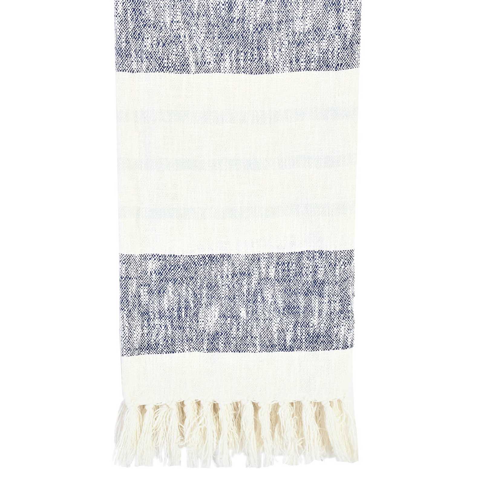 Blue Yarn Dyed Woven Chunk Striped Throw Blanket with Fringe, 50x60