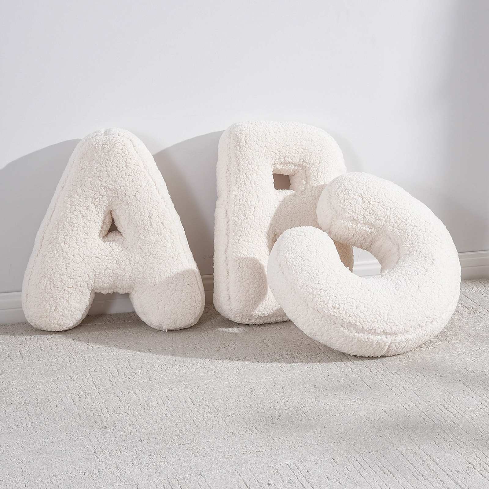 White Sherpa Monogram Letter Pillow, C