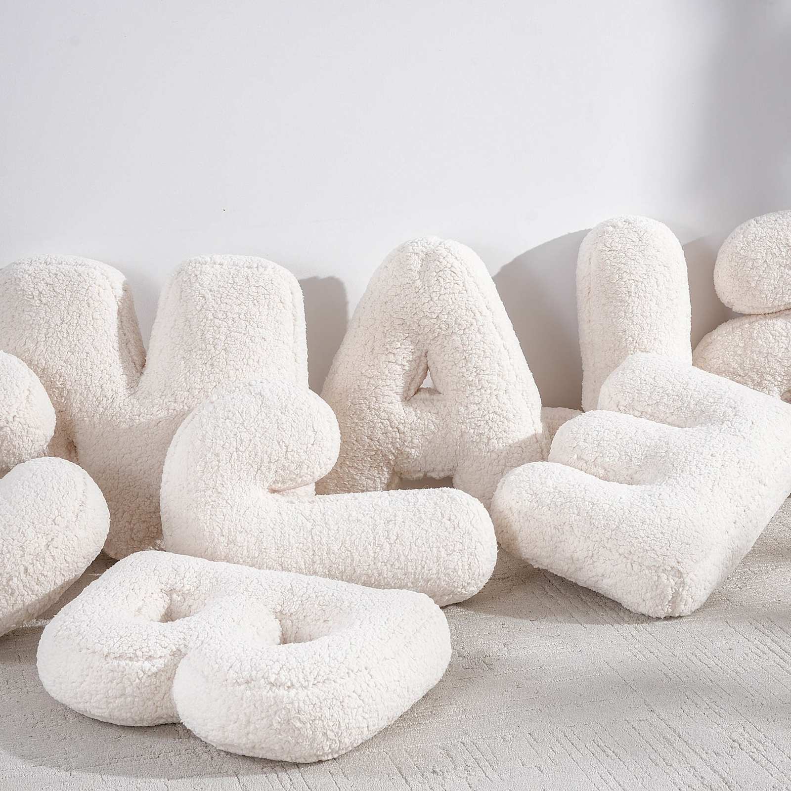 White Sherpa Monogram Letter Pillow, C