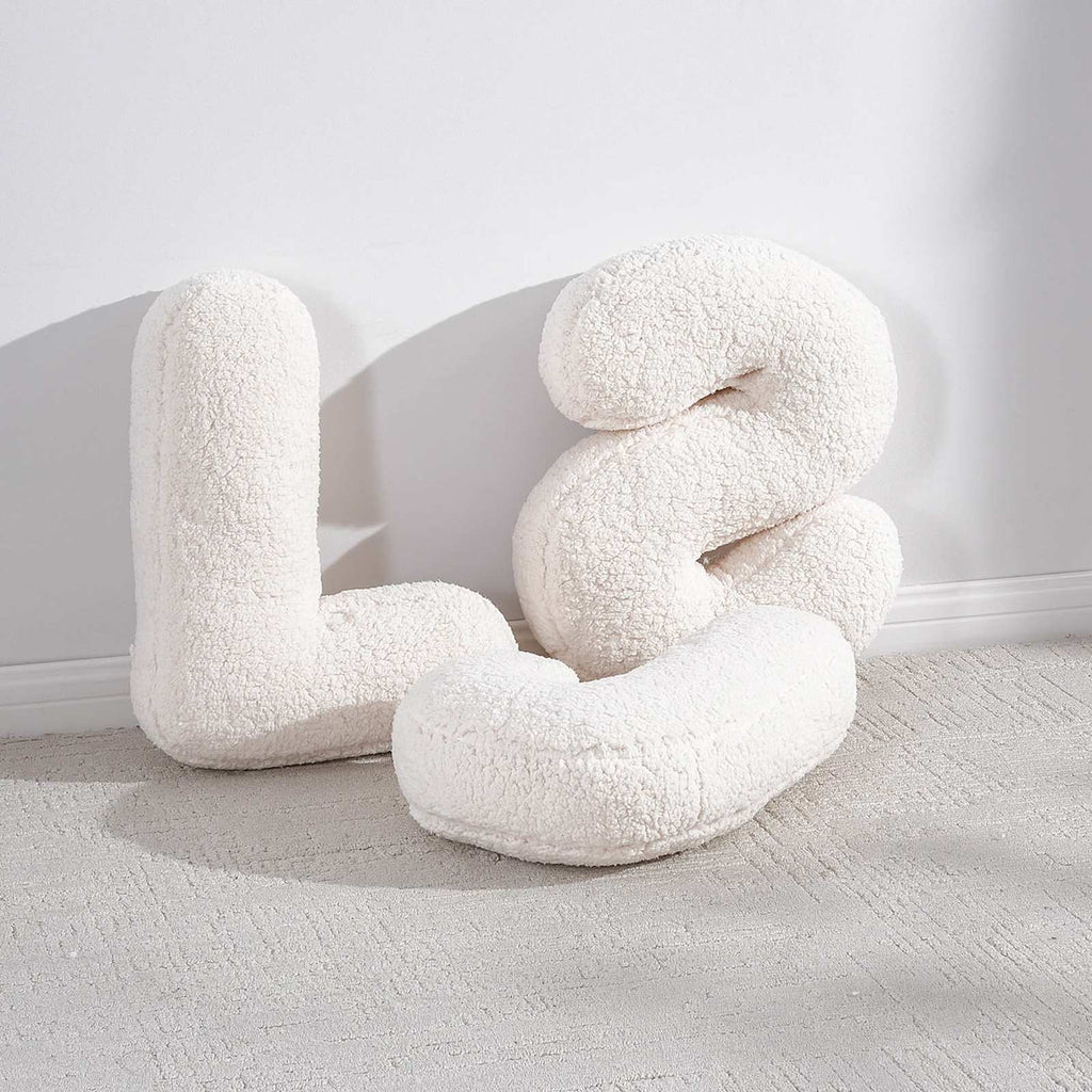 White Sherpa Monogram Letter Pillow, S