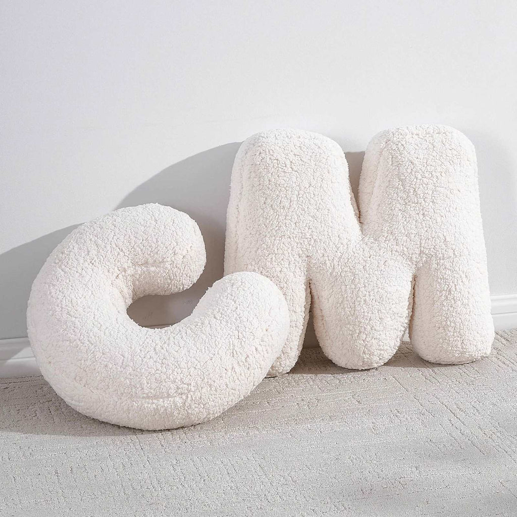 White Sherpa Monogram Letter Pillow, M