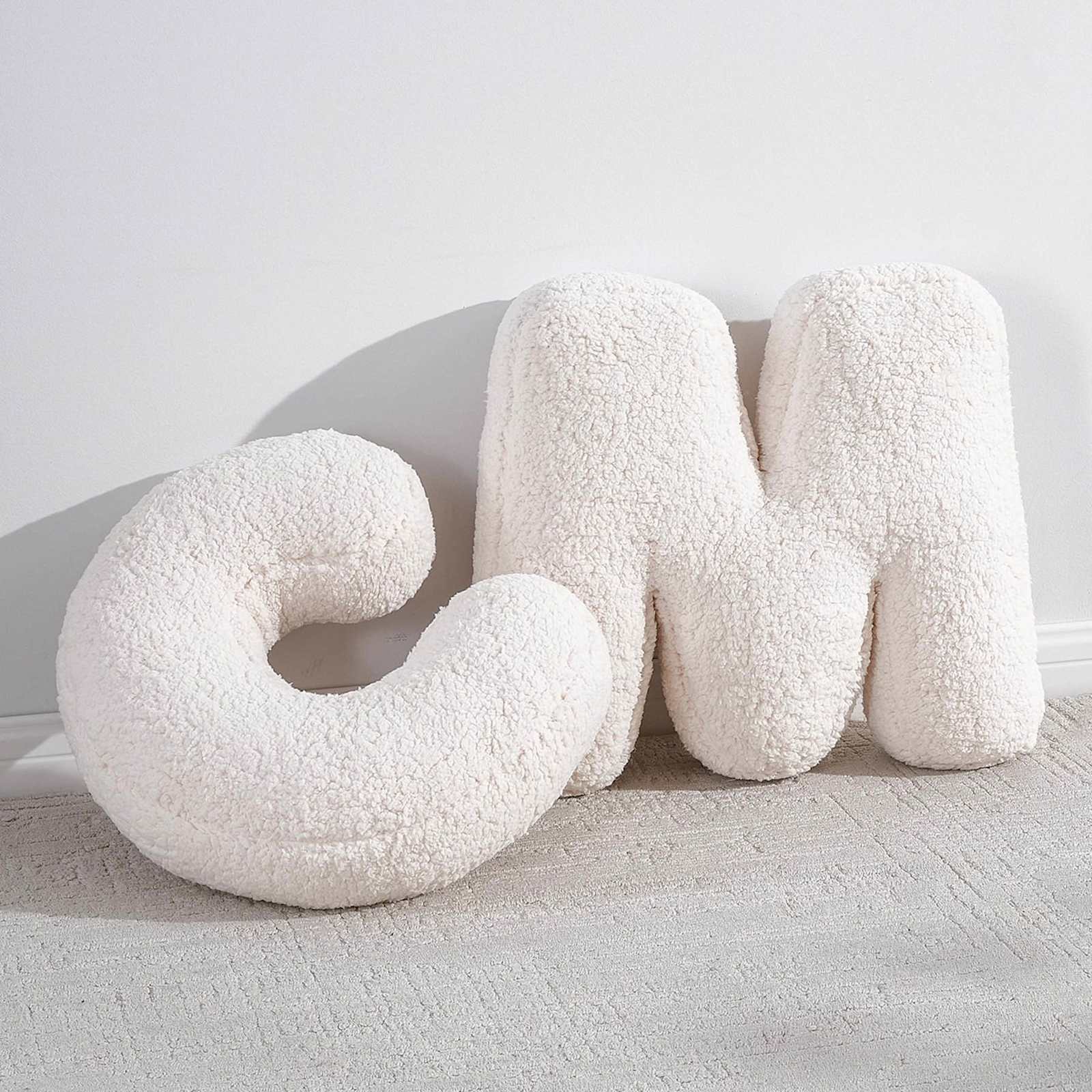 White Sherpa Monogram Letter Pillow, M