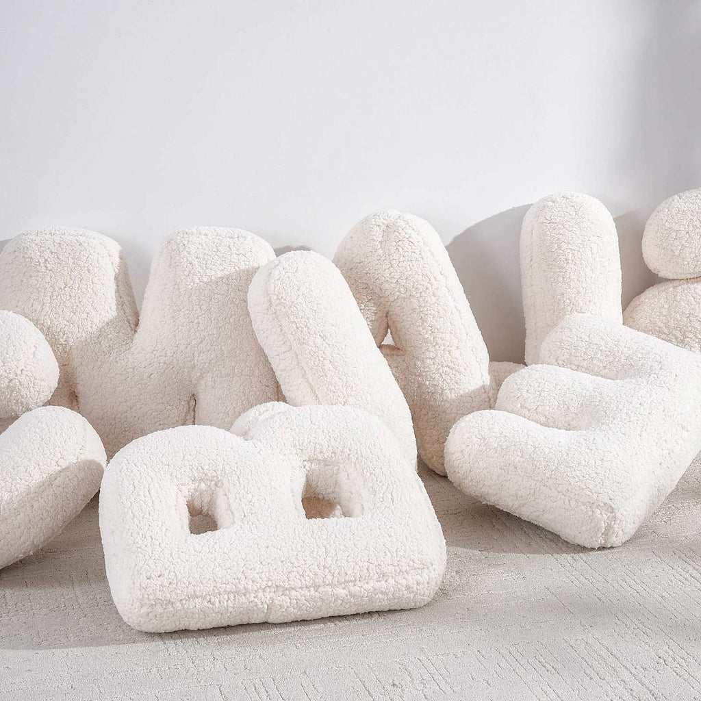 White Sherpa Monogram Letter Pillow, M