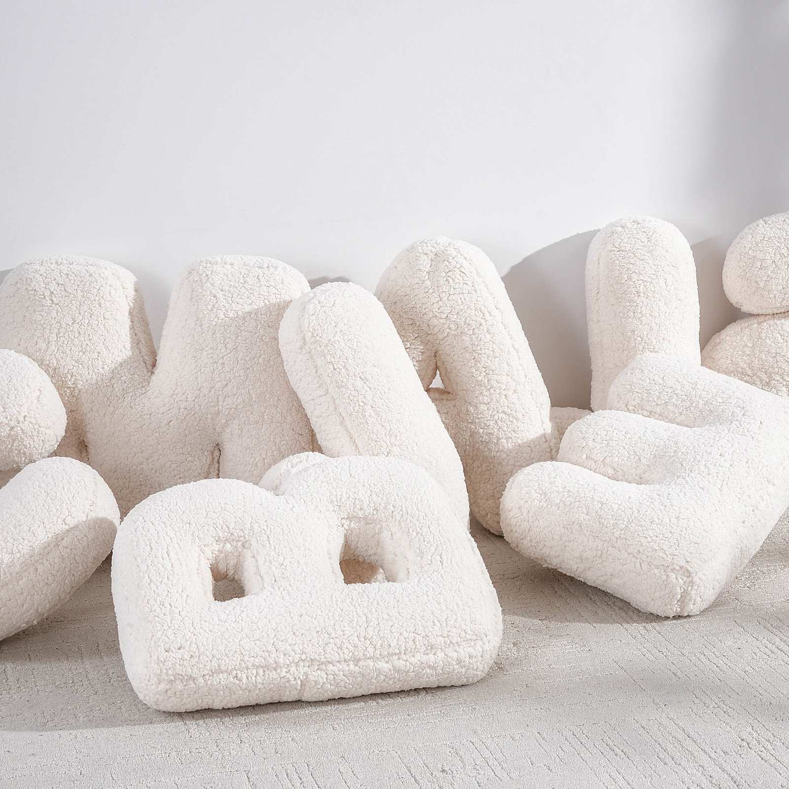 White Sherpa Monogram Letter Pillow, M