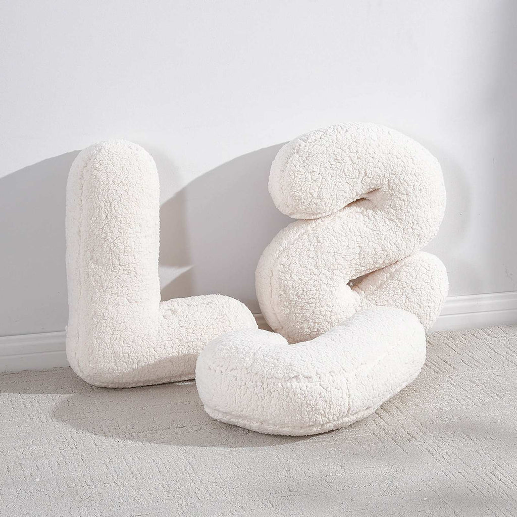White Sherpa Monogram Letter Pillow, J