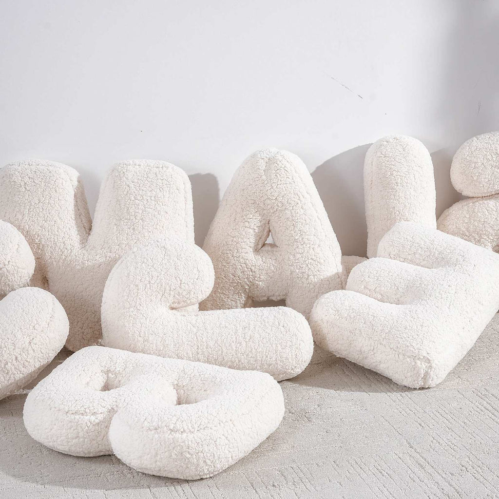 White Sherpa Monogram Letter Pillow, J