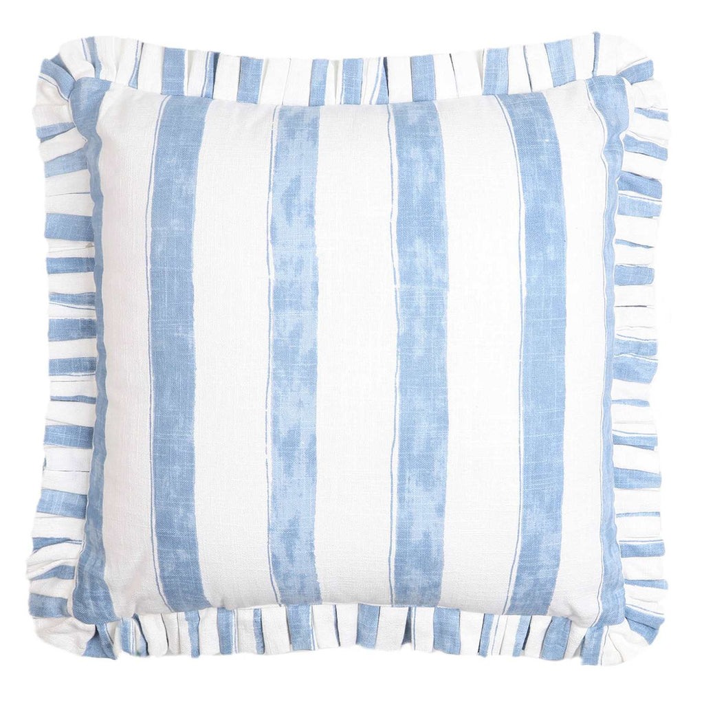 Allure Blue Cotton Slub Throw Pillow with Ruffle, 20"