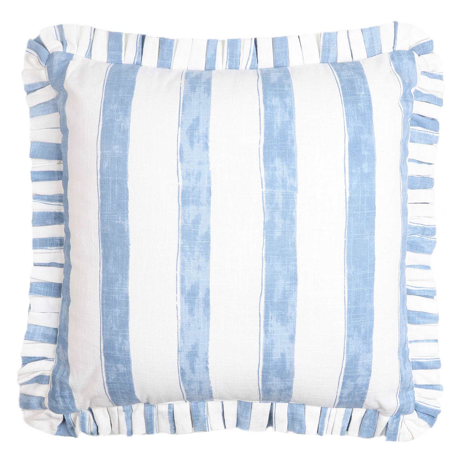 Allure Blue Cotton Slub Throw Pillow with Ruffle, 20"