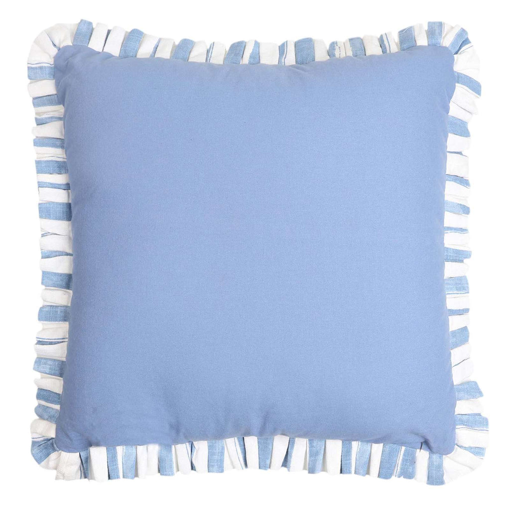 Allure Blue Cotton Slub Throw Pillow with Ruffle, 20"