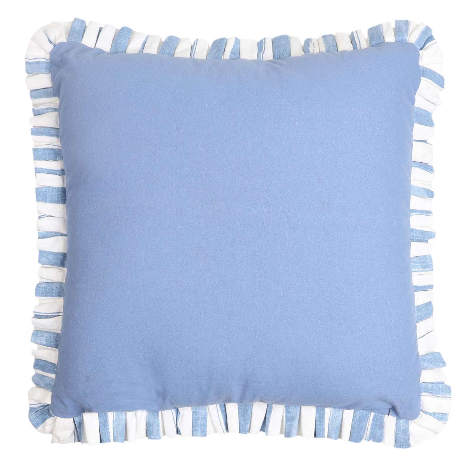 Allure Blue Cotton Slub Throw Pillow with Ruffle, 20"