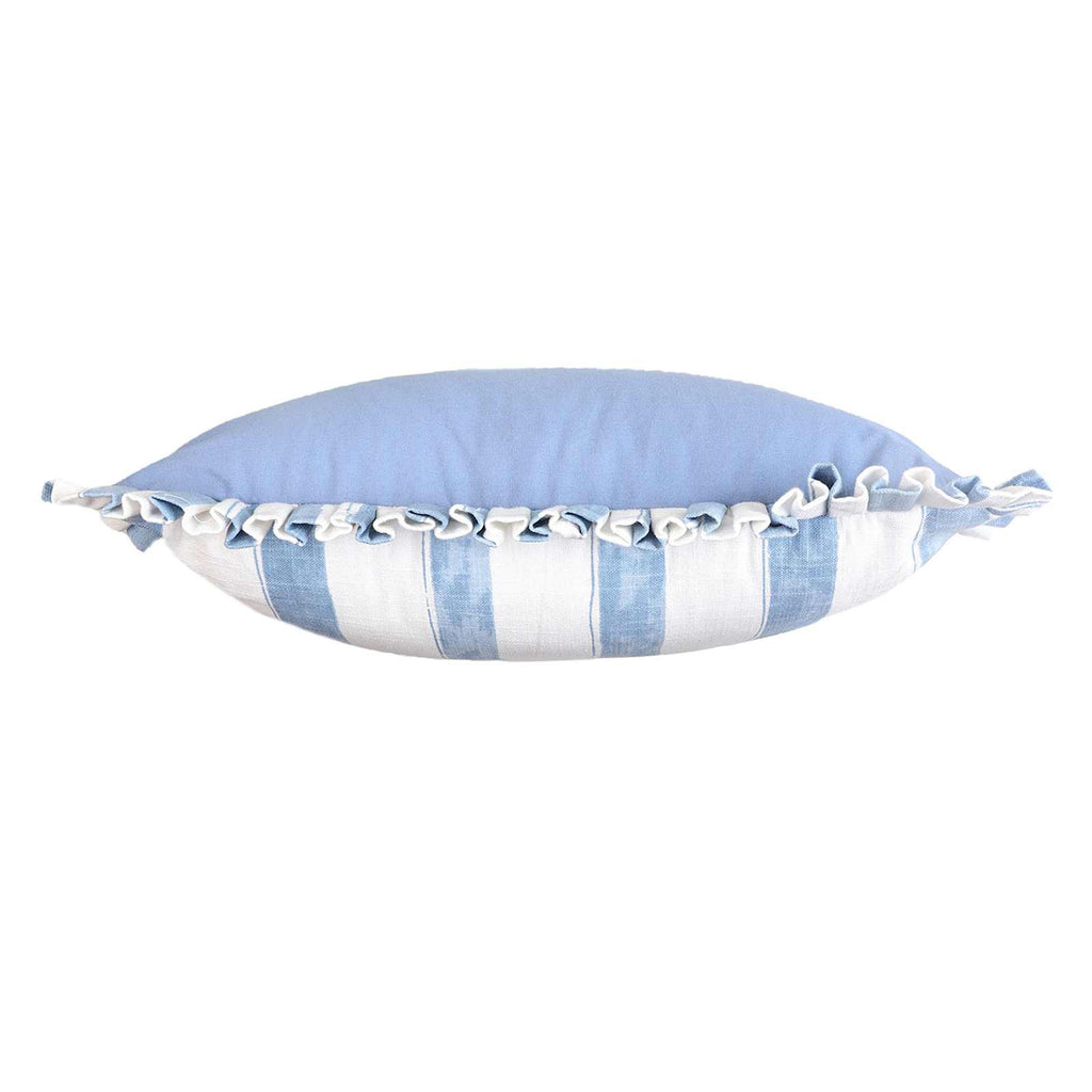 Allure Blue Cotton Slub Throw Pillow with Ruffle, 20"