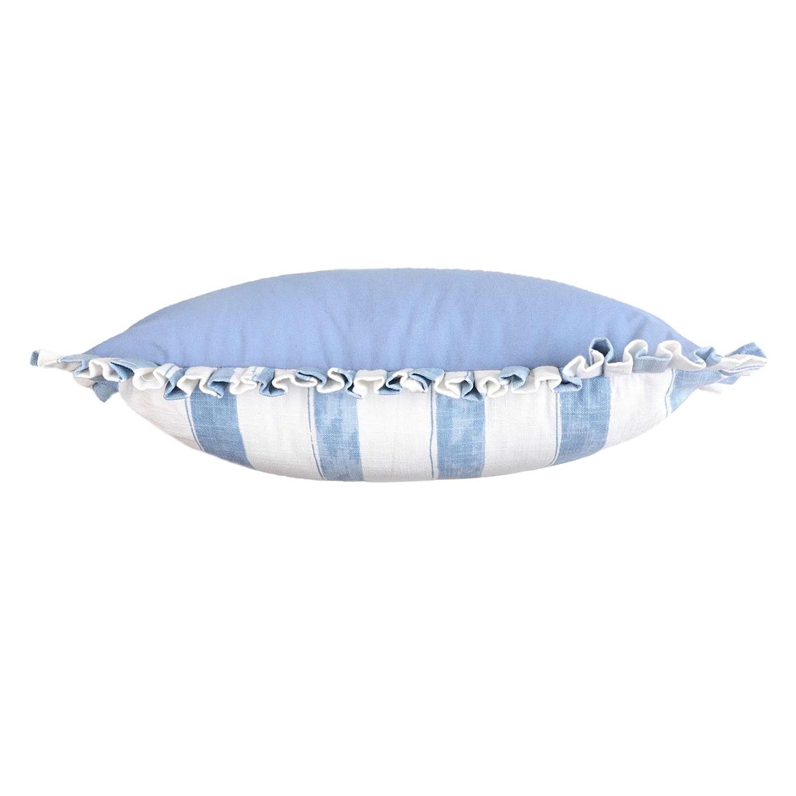 Allure Blue Cotton Slub Throw Pillow with Ruffle, 20"