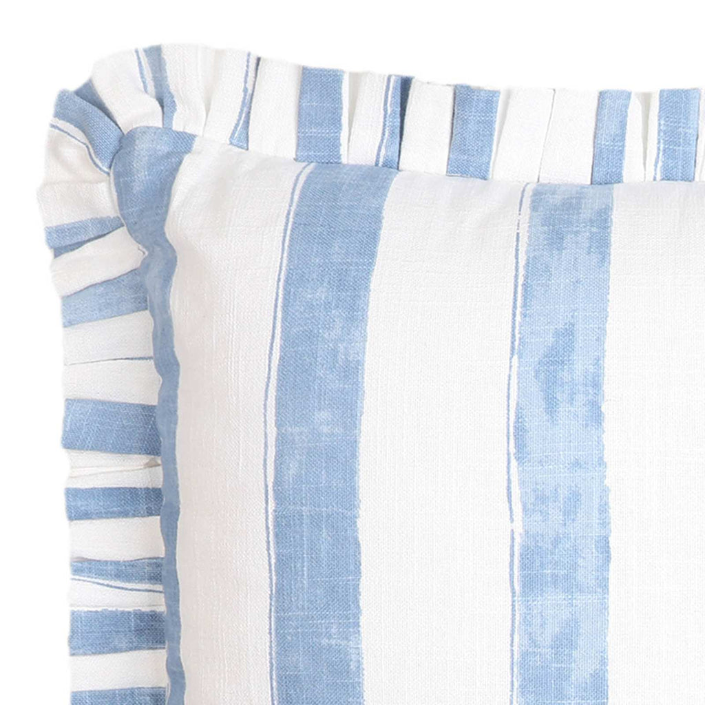 Allure Blue Cotton Slub Throw Pillow with Ruffle, 20"