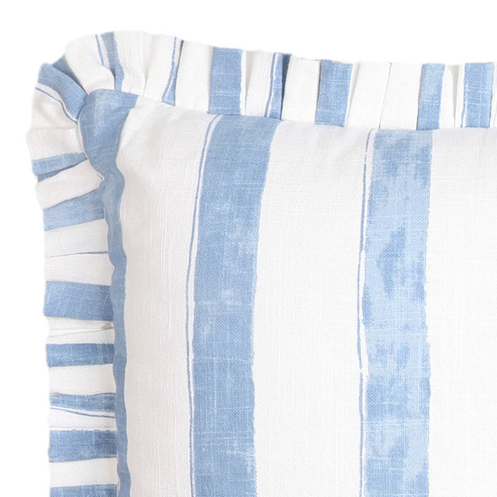 Allure Blue Cotton Slub Throw Pillow with Ruffle, 20"