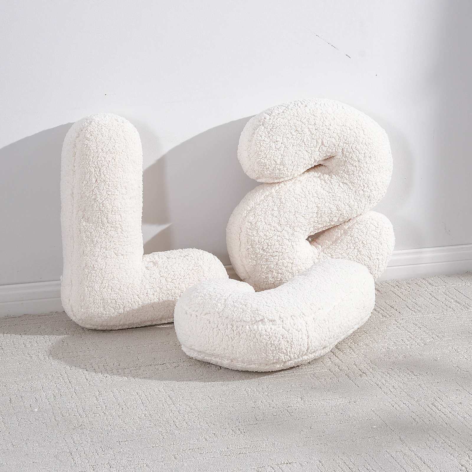 White Sherpa Monogram Letter Pillow, L