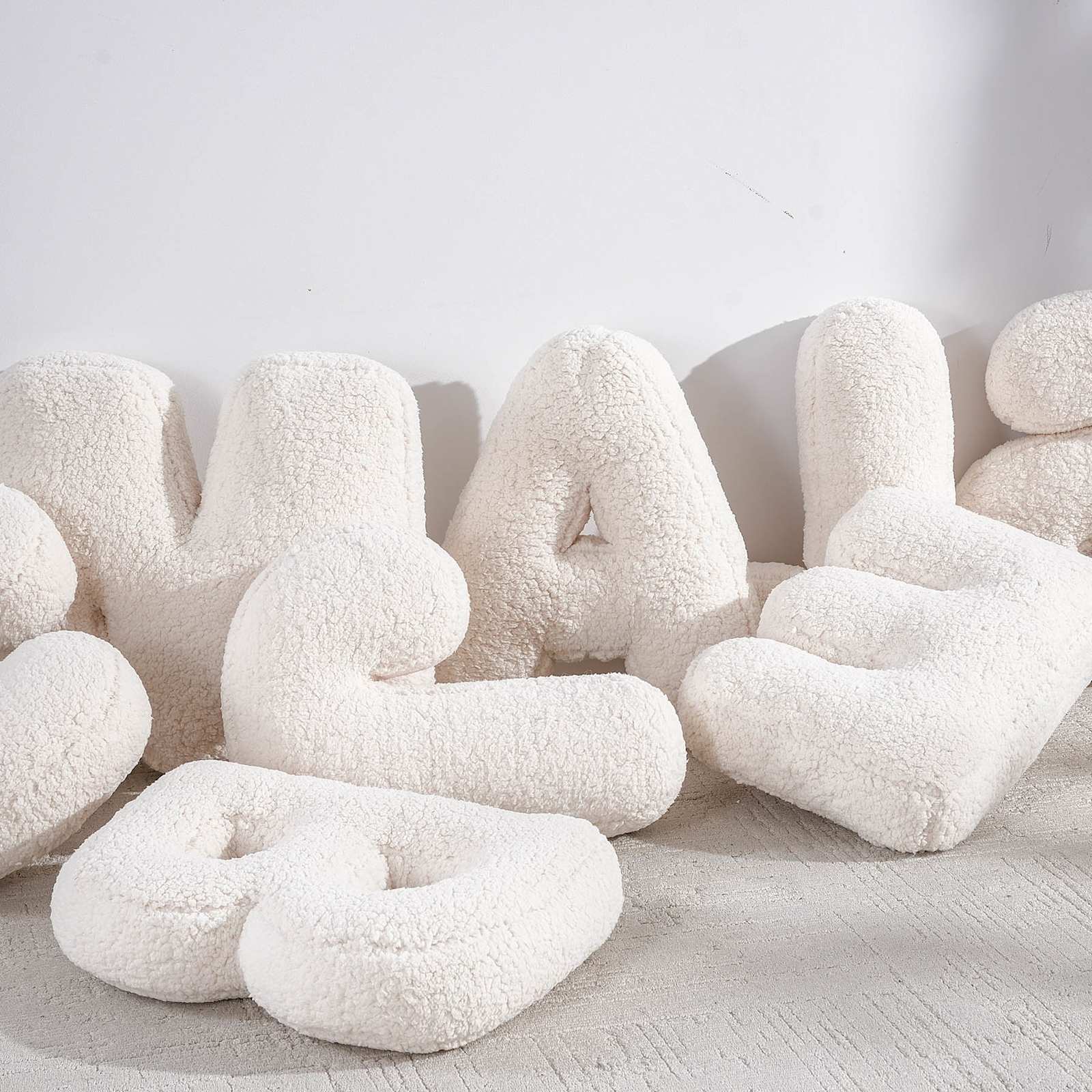 White Sherpa Monogram Letter Pillow, L