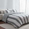 Grey Rugby Grid Reversible Comforter Set, Full/Queen