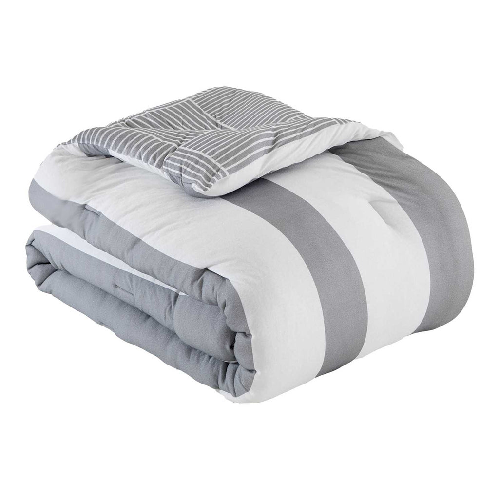 Grey Rugby Grid Reversible Comforter Set, Full/Queen
