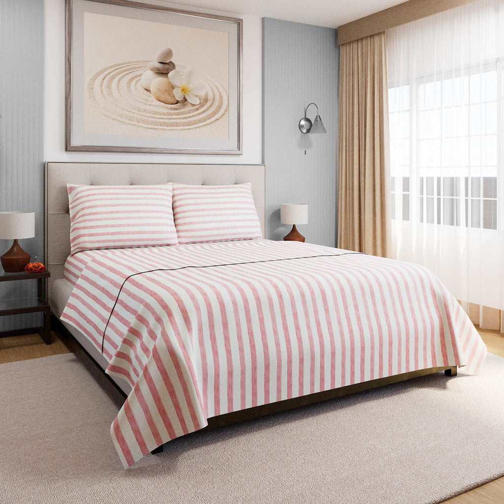 4-Piece Mellow Rose Striped Cotton Sheet Set, Queen