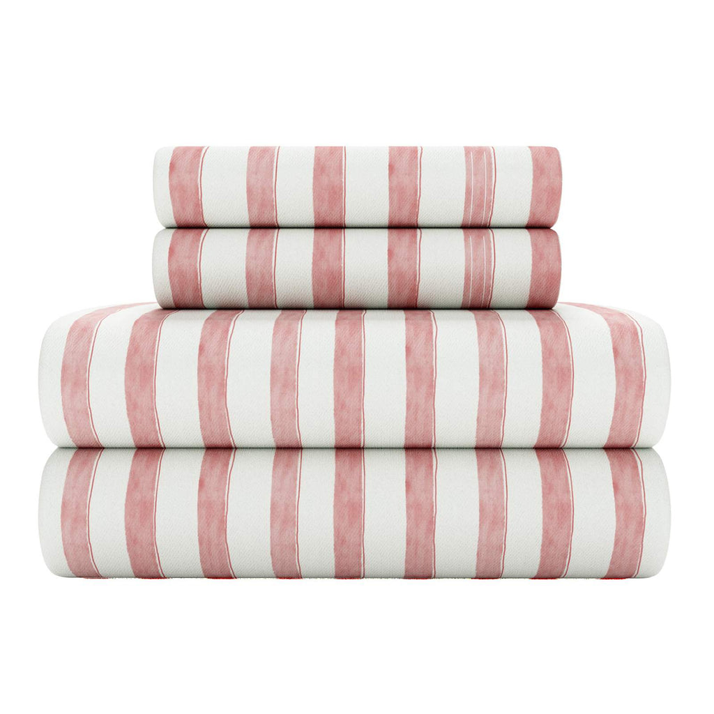 4-Piece Mellow Rose Striped Cotton Sheet Set, Queen