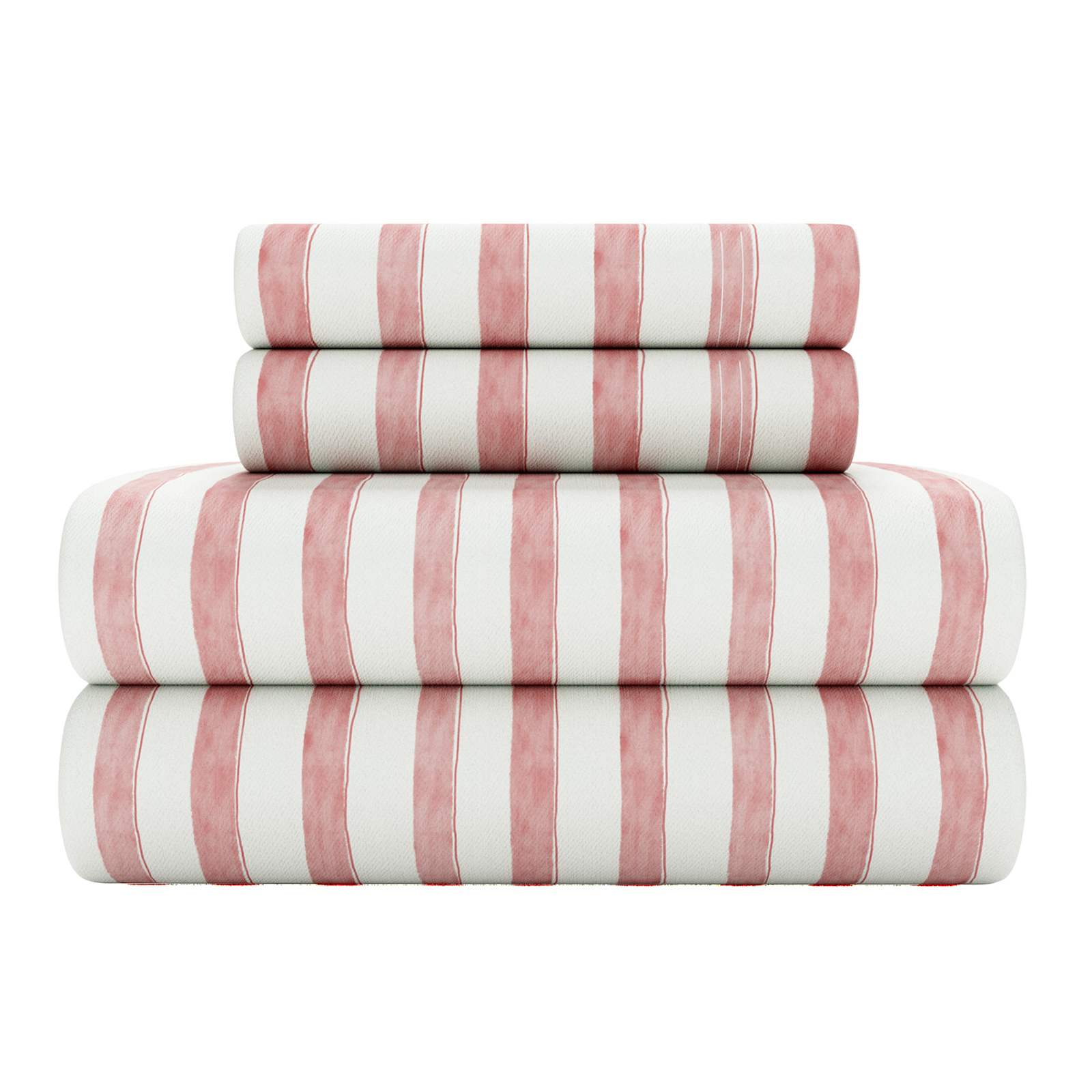 4-Piece Mellow Rose Striped Cotton Sheet Set, Queen