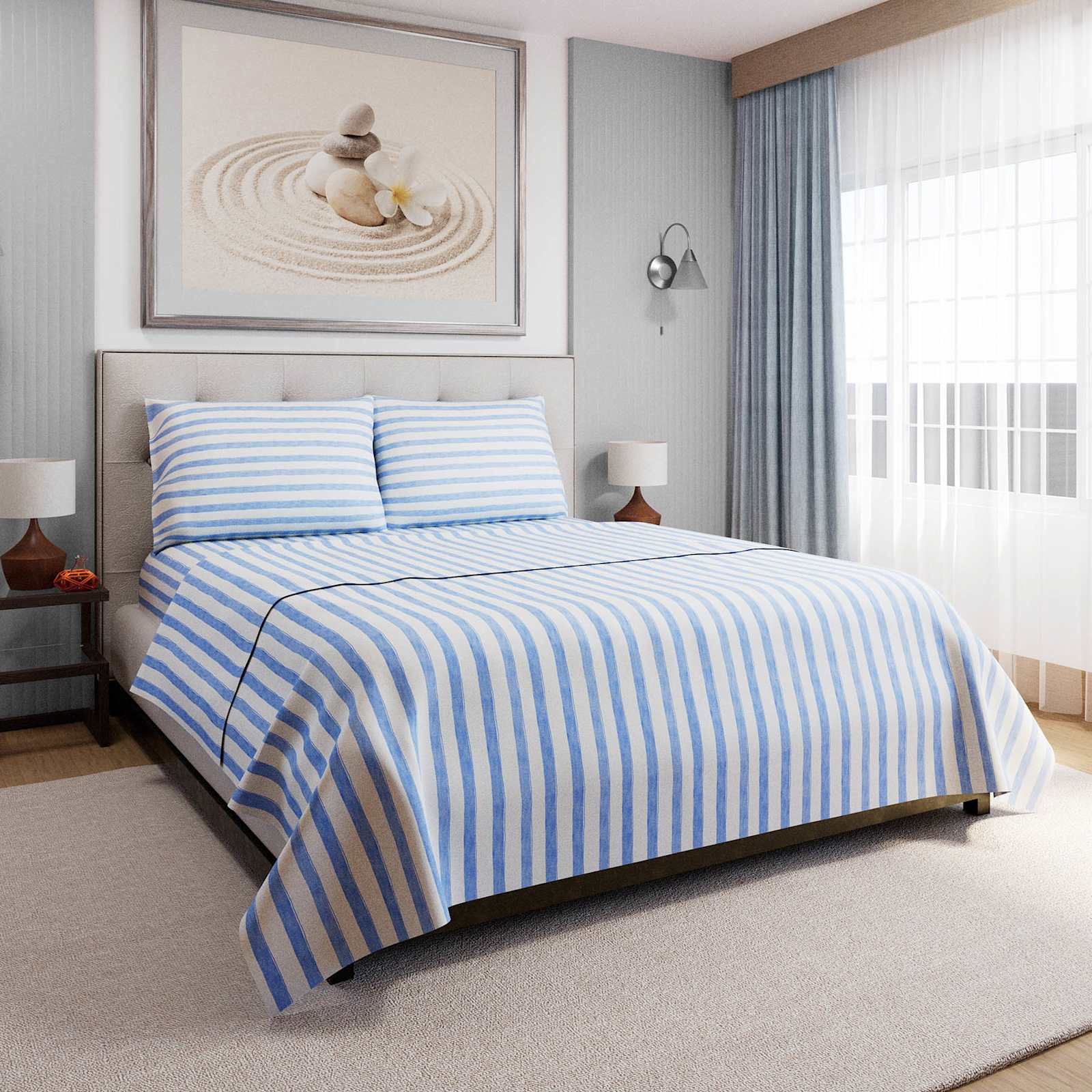 4-Piece Allure Blue Striped Cotton Sheet Set