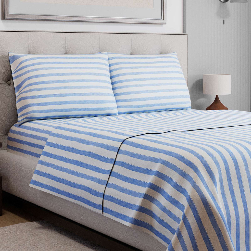 4-Piece Allure Blue Striped Cotton Sheet Set