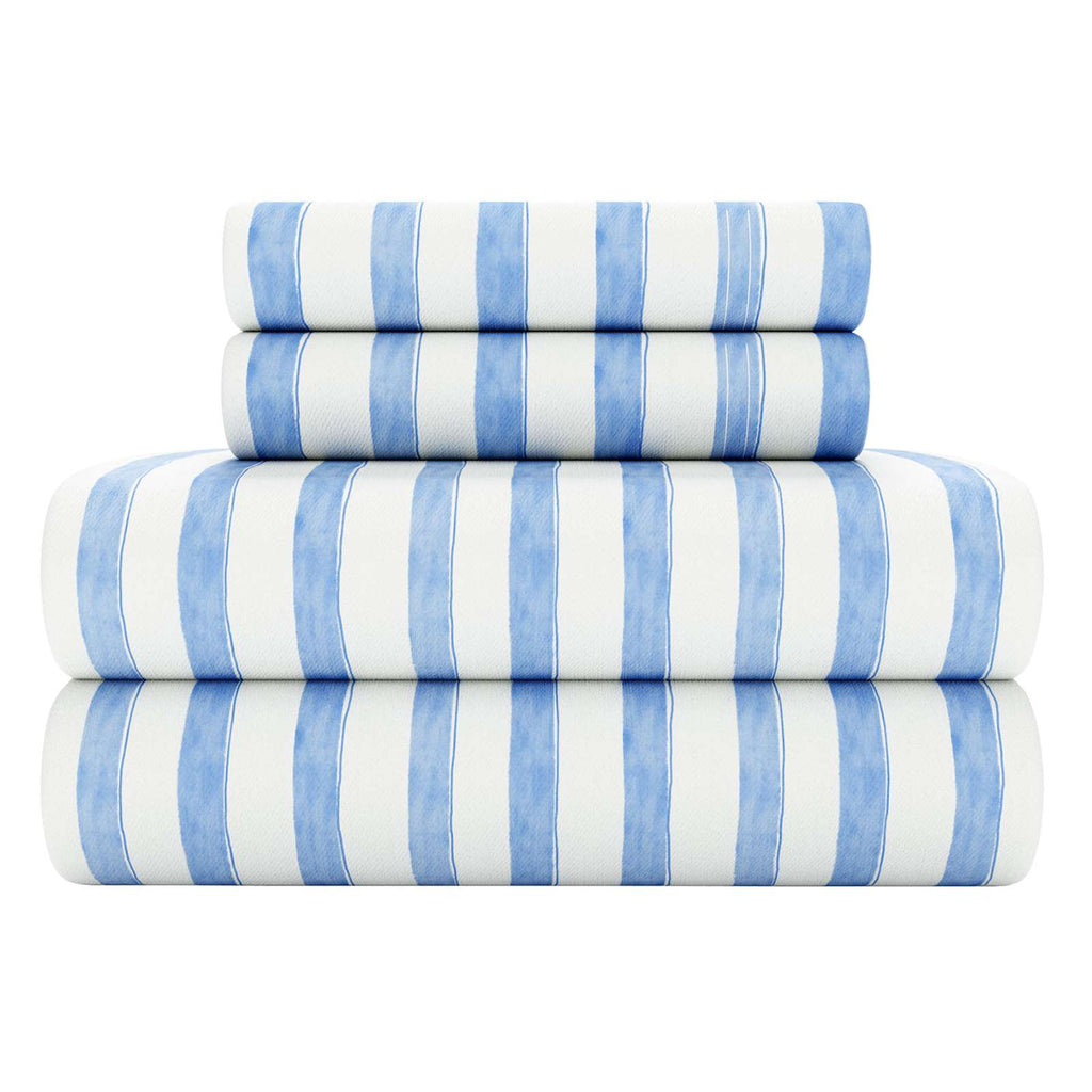 4-Piece Allure Blue Striped Cotton Sheet Set