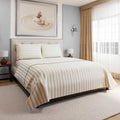 4-Piece Fog Grey Striped Cotton Sheet Set