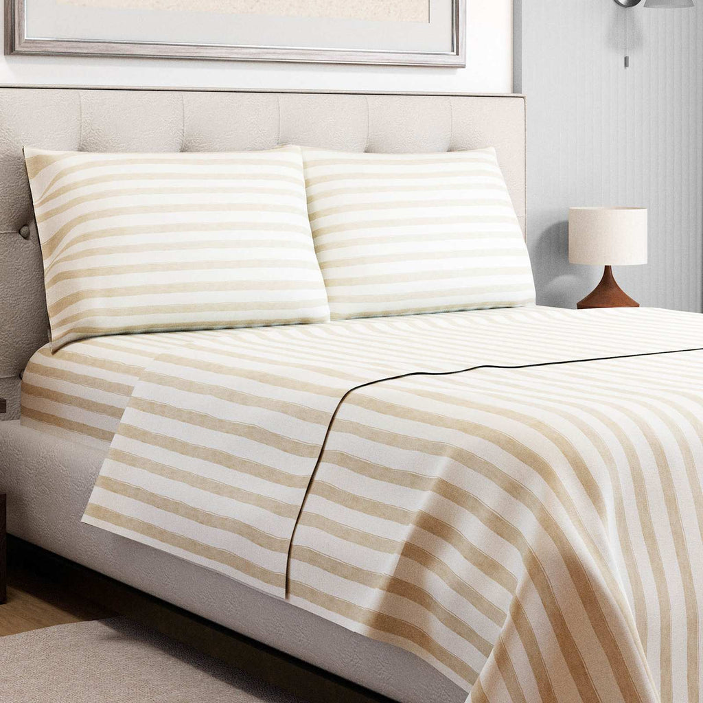4-Piece Fog Grey Striped Cotton Sheet Set