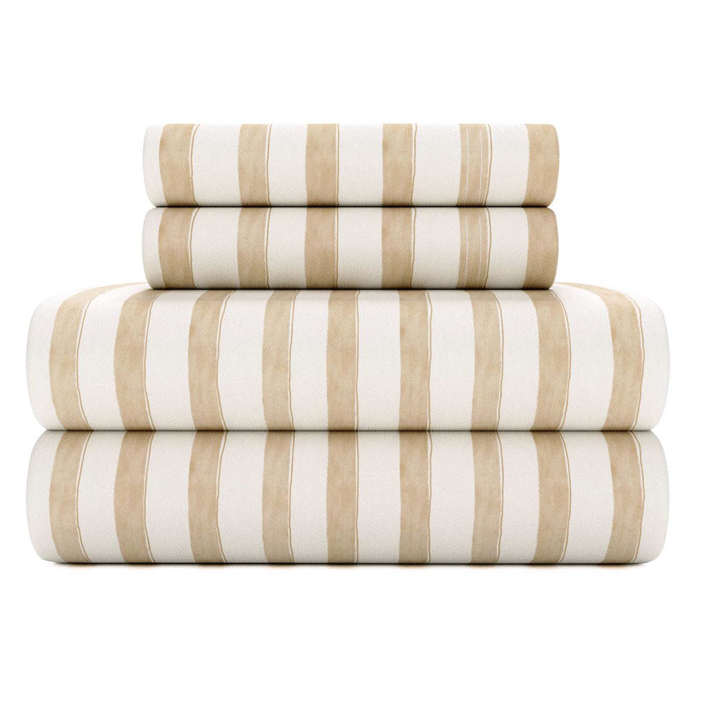 4-Piece Fog Grey Striped Cotton Sheet Set