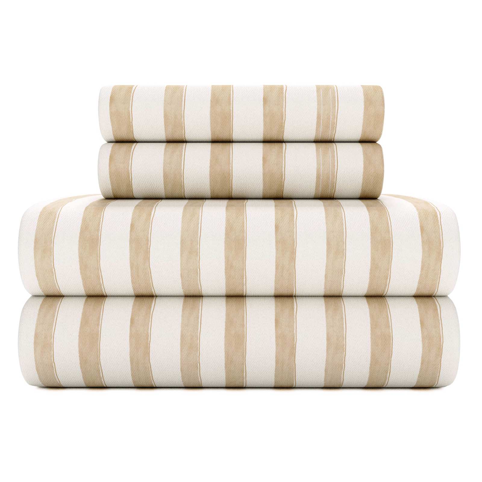 4-Piece Fog Grey Striped Cotton Sheet Set