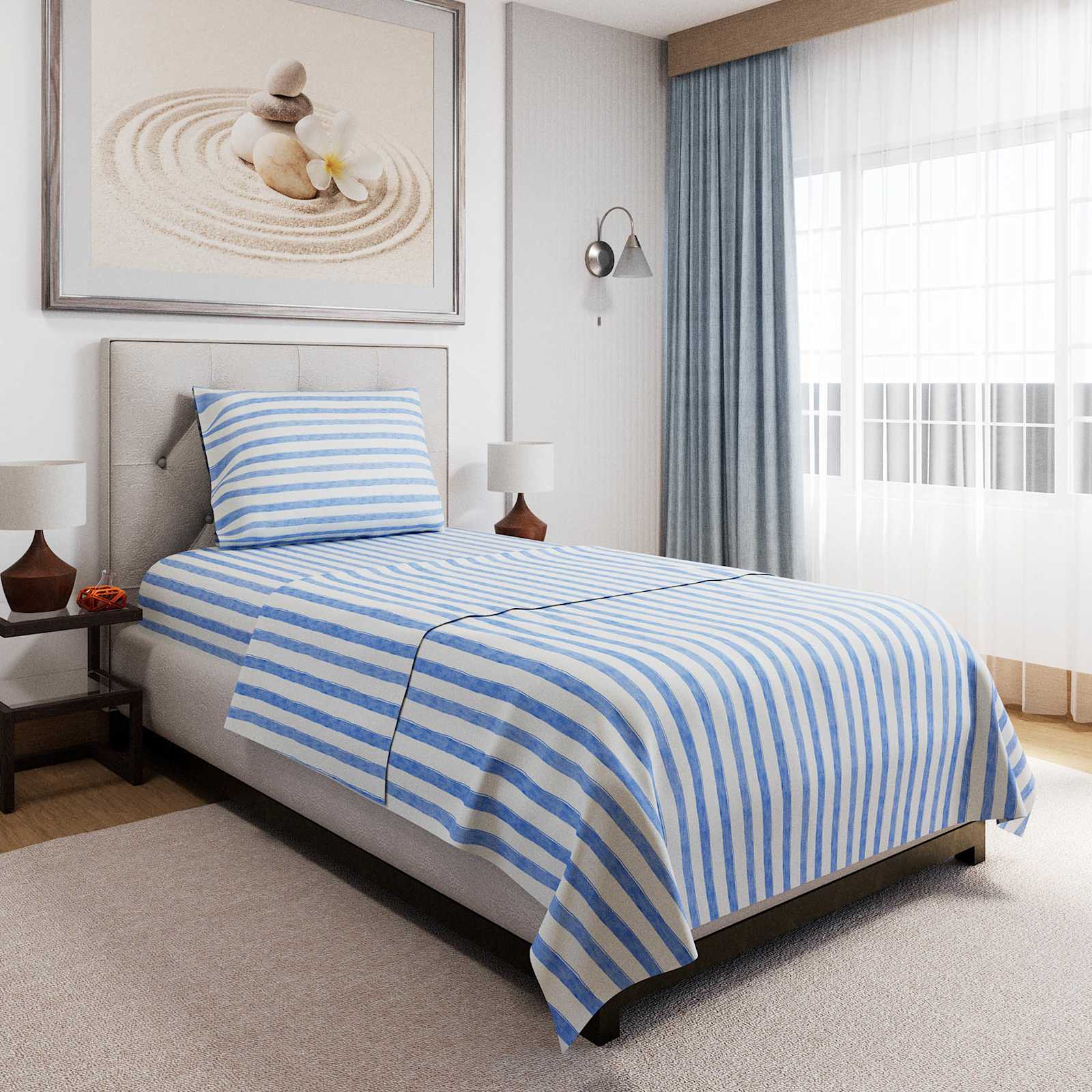 4-Piece Allure Blue Striped Cotton Sheet Set