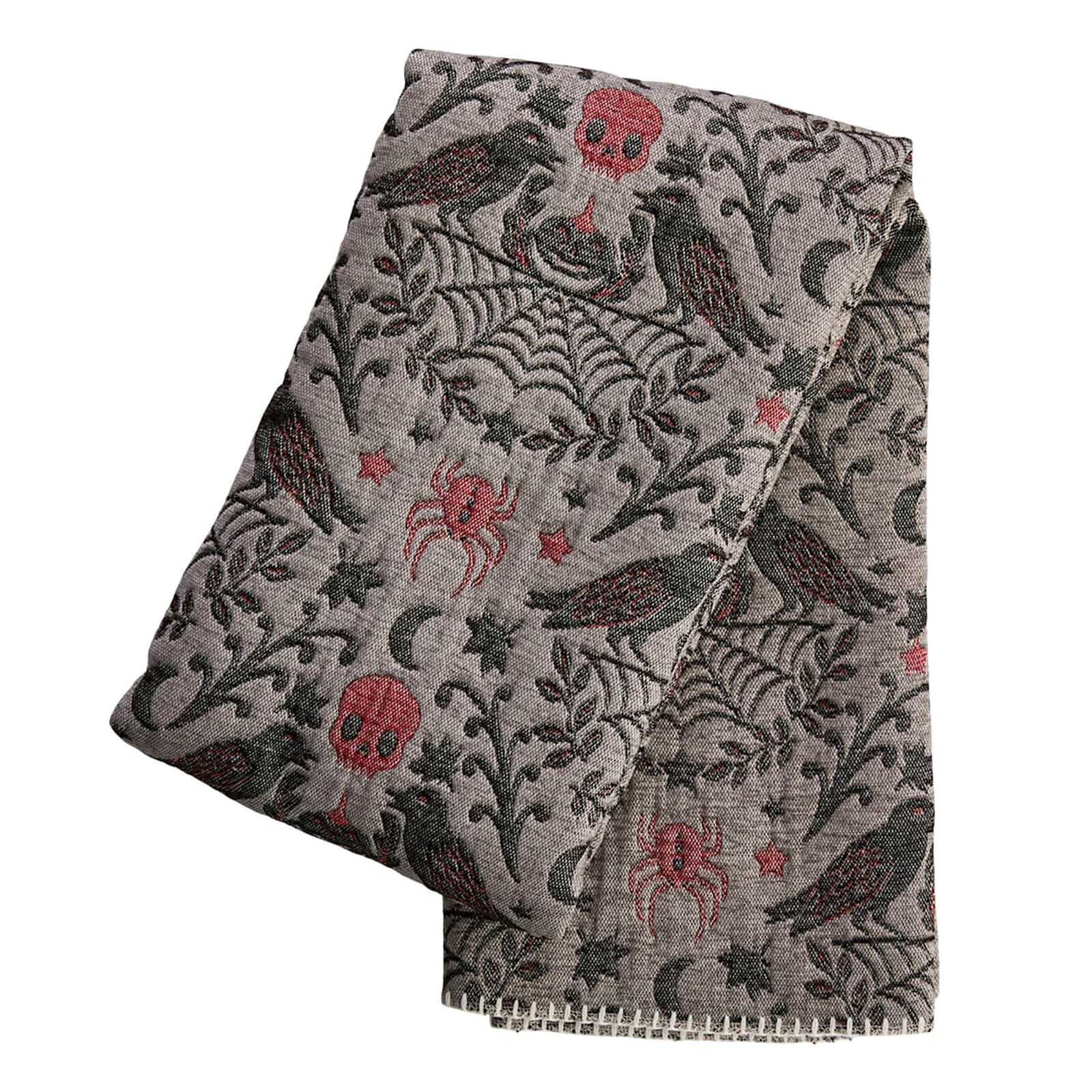 Dark Grey Victorian Damask Jacquard Throw Blanket, 50x60