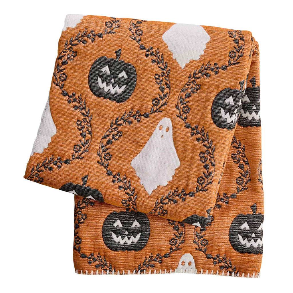 Orange Trellis Ghost Jacquard Throw Blanket, 50x60