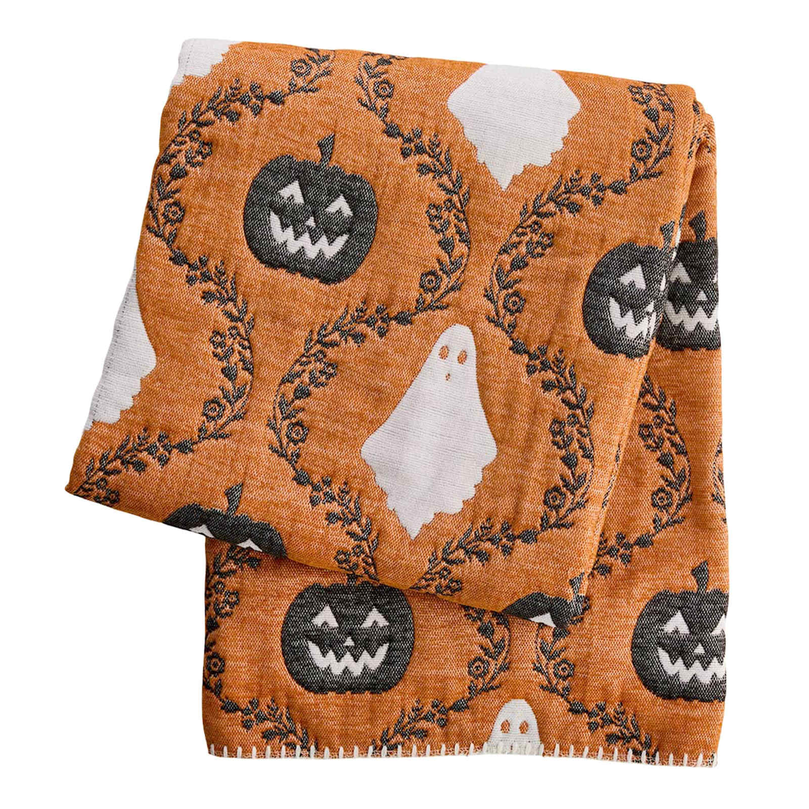 Orange Trellis Ghost Jacquard Throw Blanket, 50x60