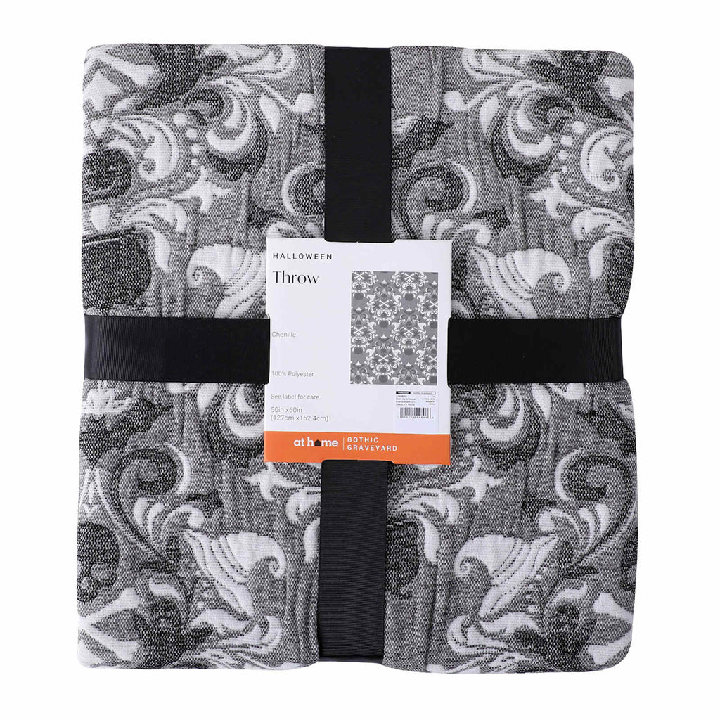 Grey Damask Spooky Jacquard Throw Blanket, 50x60