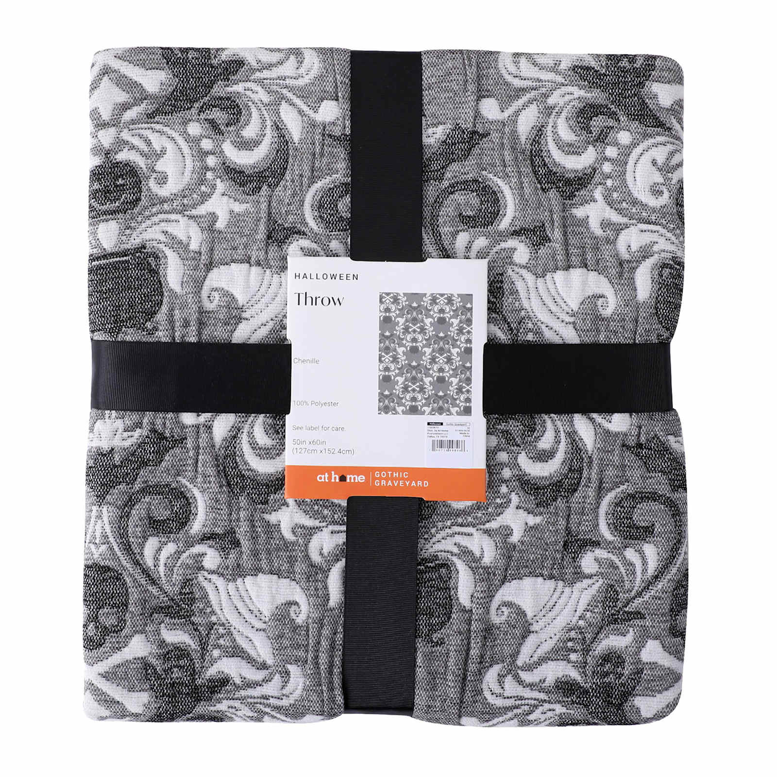 Grey Damask Spooky Jacquard Throw Blanket, 50x60