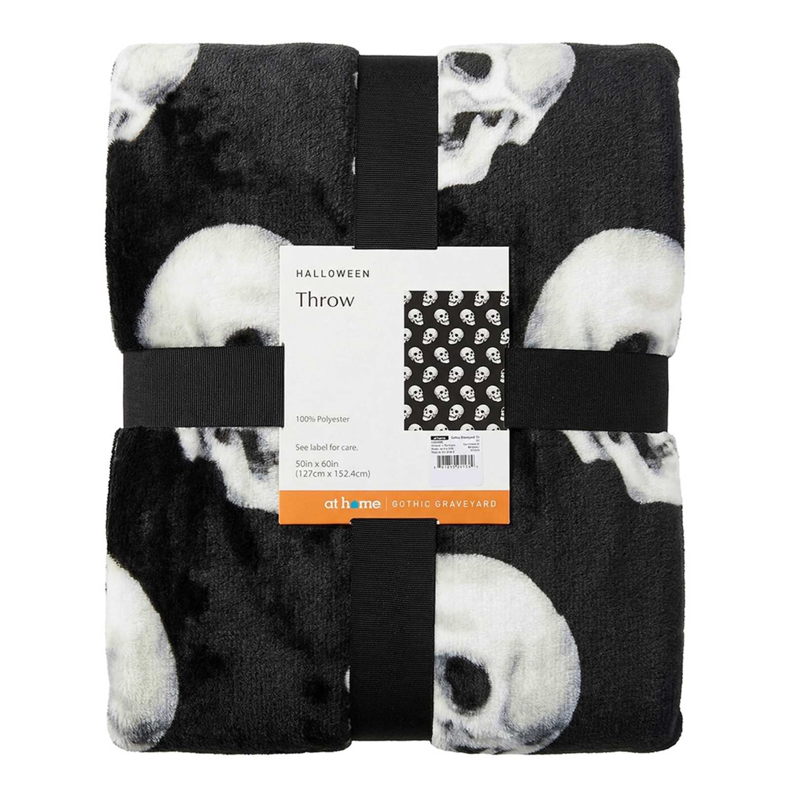 Black & White Skull Repeat Throw Blanket, 50x60