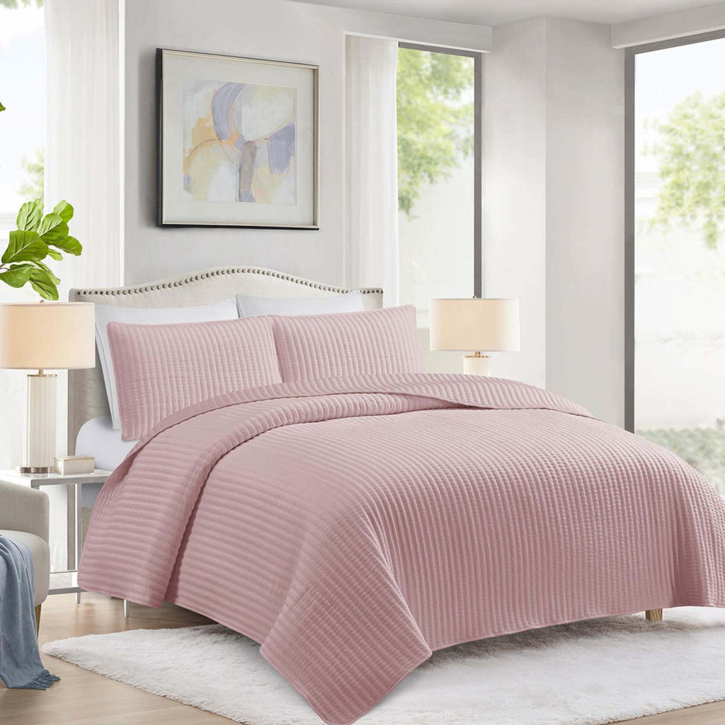 3-Piece Pale Mauve Washed Microfiber Quilt Set, Full/Queen