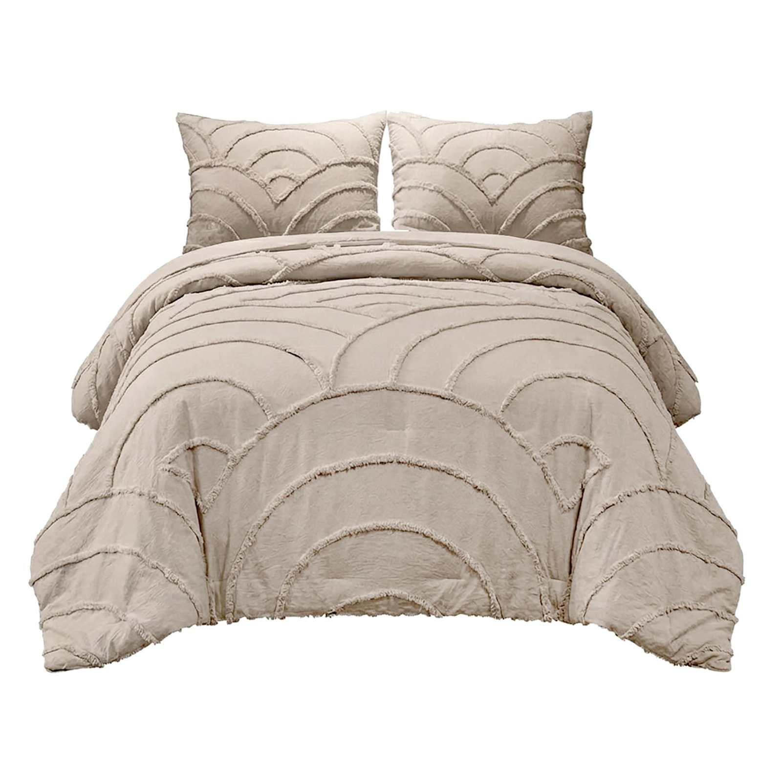 3-Piece Brown Tufted Comforter Set, Queen