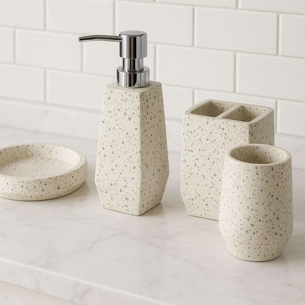 Crosby St. 4-Piece Mica White Terrazzo Cement Bathroom Set
